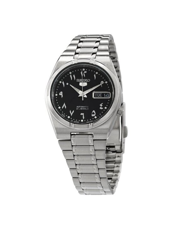 NWT Seiko 5 Automatic Black Arabic Dial Stainless Steel Men\'s Watch